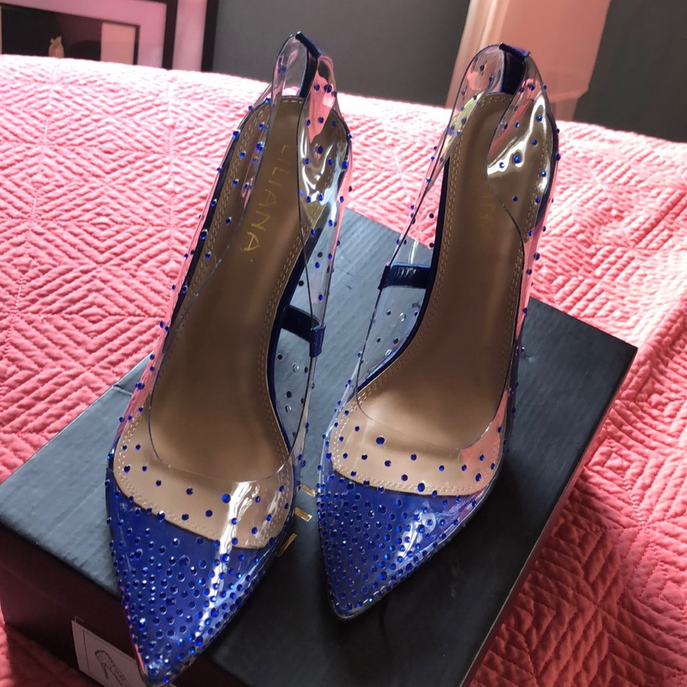 Royal blue crystal and clear pumps!